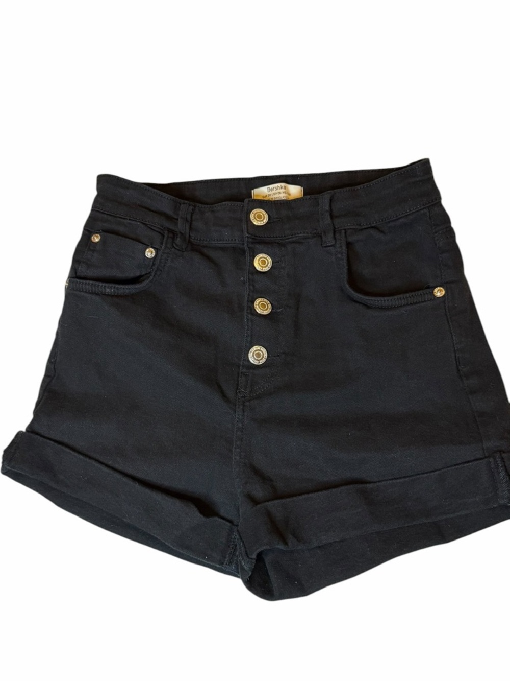 Bershka Black High-Waist Button-Front Shorts (003)